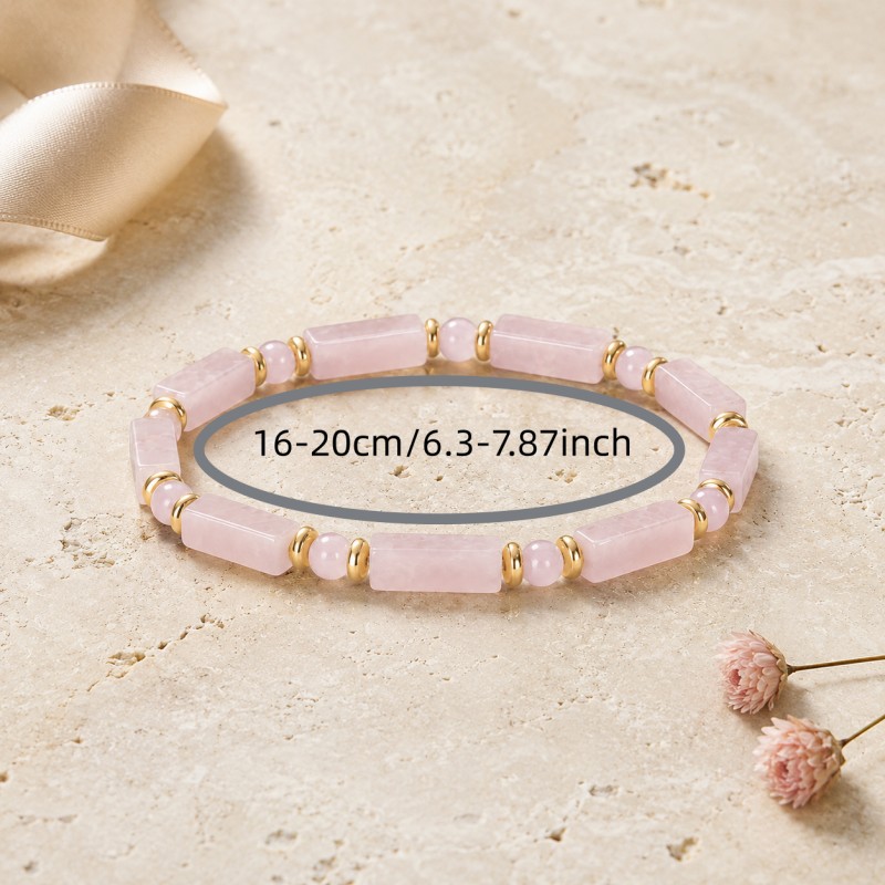 Romantic Pink Rectangular & Round Bead Bracelet, Elegant Gift